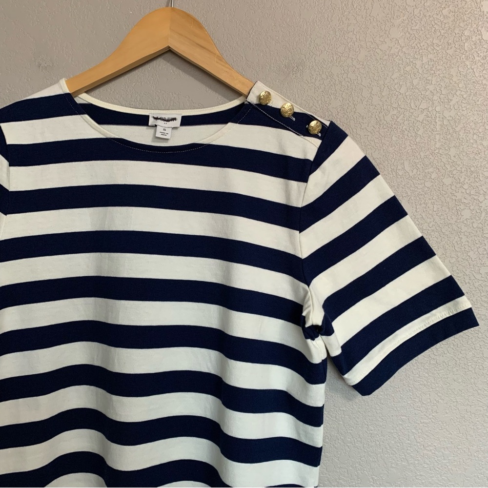 J Crew Factory Navy Short Sleeve Striped Button Shoulder Tee Size Small NWT - Picture 5 of 13